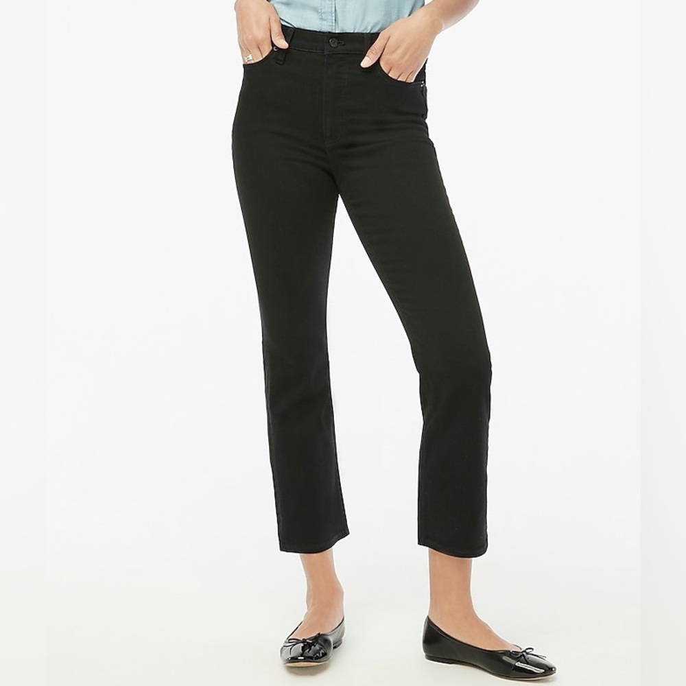 J.Crew High-rise black flare crop jean in all-day stretch in black size 29